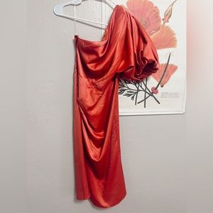 Coral one shoulder midi